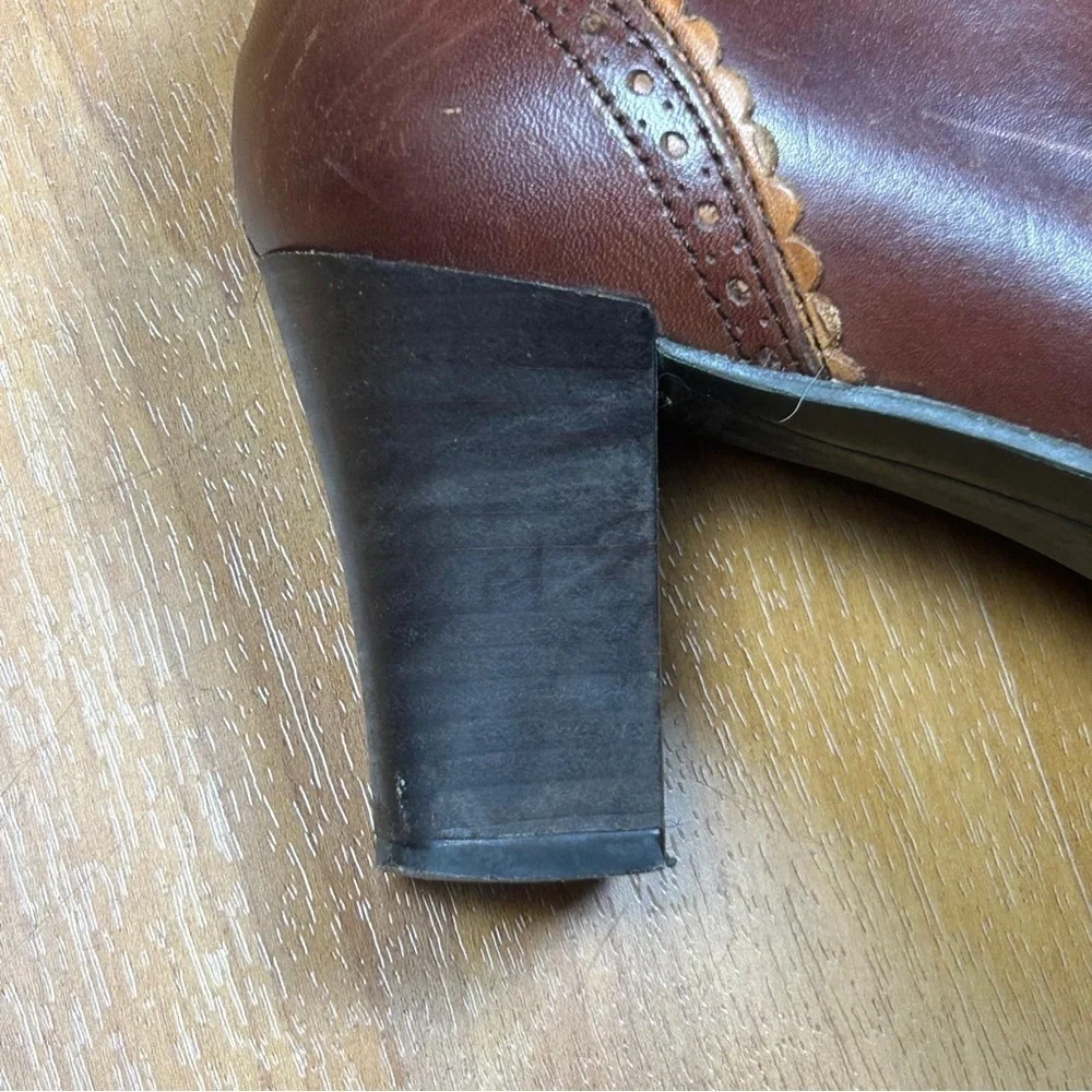 Pikolinos Women Brown Leather Heel Bootie‎ Zip Sz 39 Spanish Made Block Heel